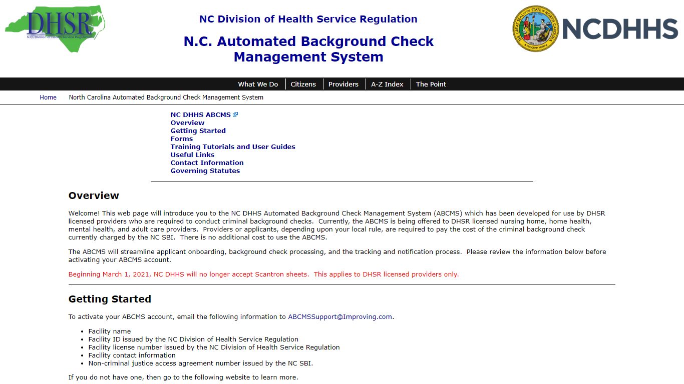 NC DHSR: North Carolina Automated Background Check Management System